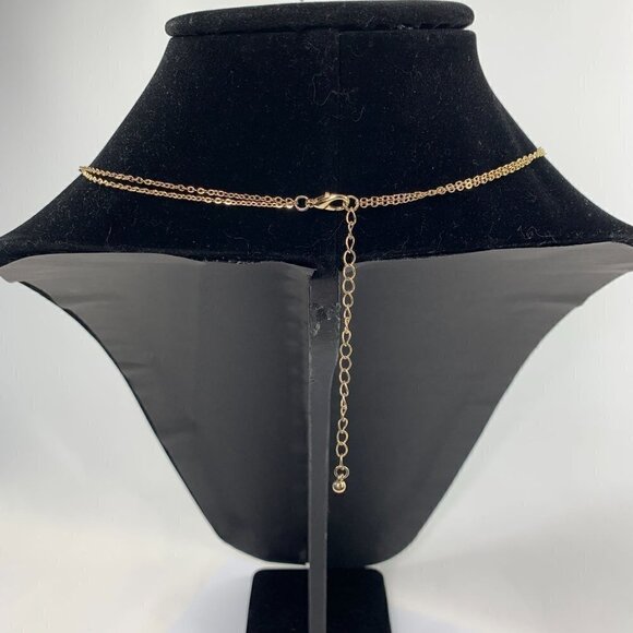 Southwest Inspired Beaded Tassel Bib Necklace Multi Tone Blue/Gold 17" Drop - Picture 4 of 5